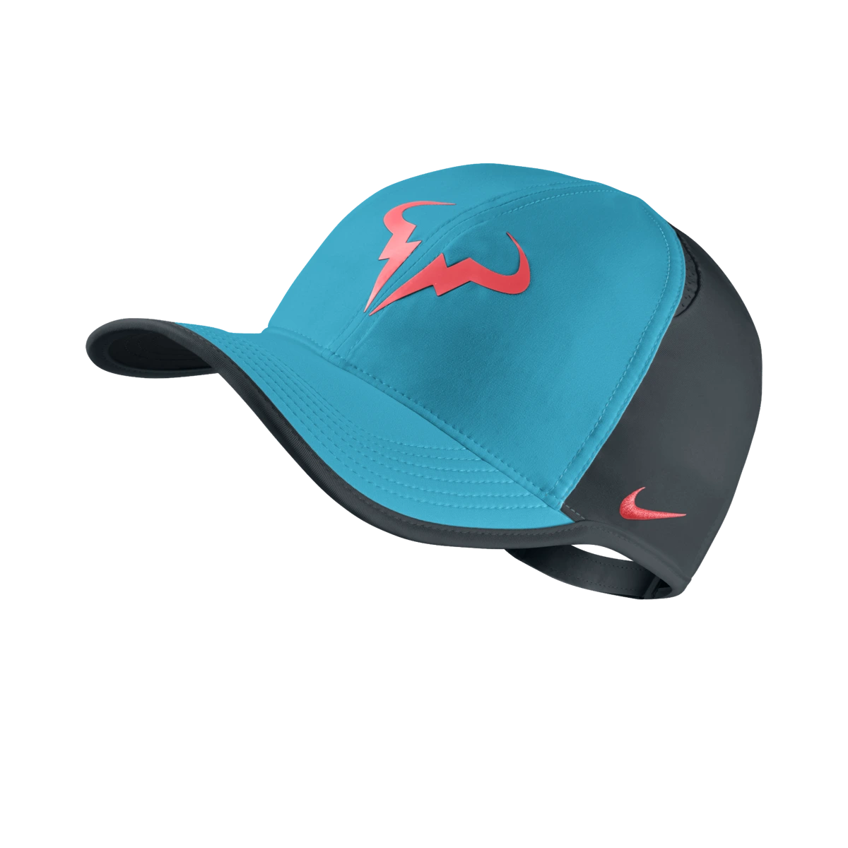 Nike Rafa Featherlight hat in Light Blue Lacquer w/Black/Classic Charcoal & Hot Lava [715146-407] from the Summer 2015 tennis collection